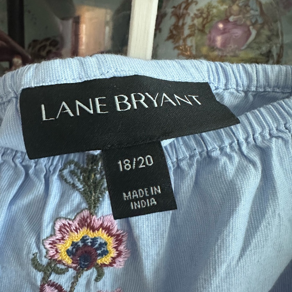Lane Bryant Embroidered Off-Shoulder Blue Top - Picture 6 of 7